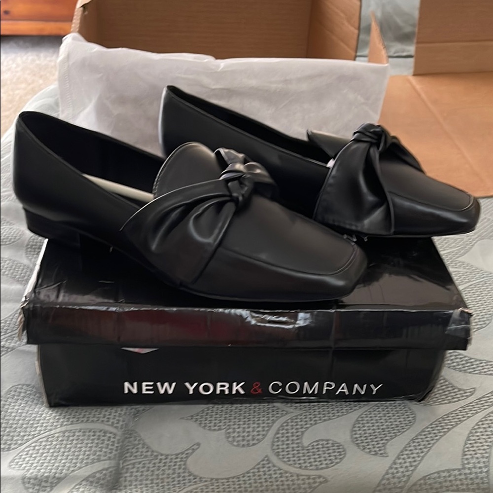 New York & Company “Dominica” Black Loafers with Bow